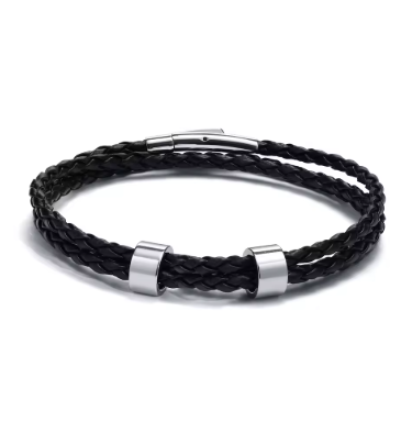 Pulseira Couro Personalizável - Aço Inoxidável | Gravação a Laser