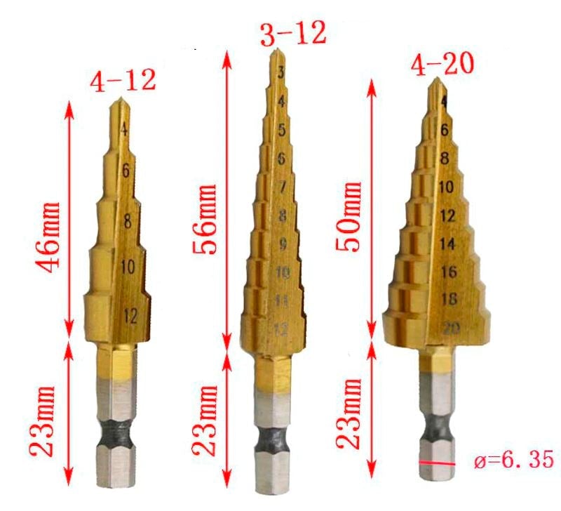 Kit 3 Brocas Titânio Escalonada