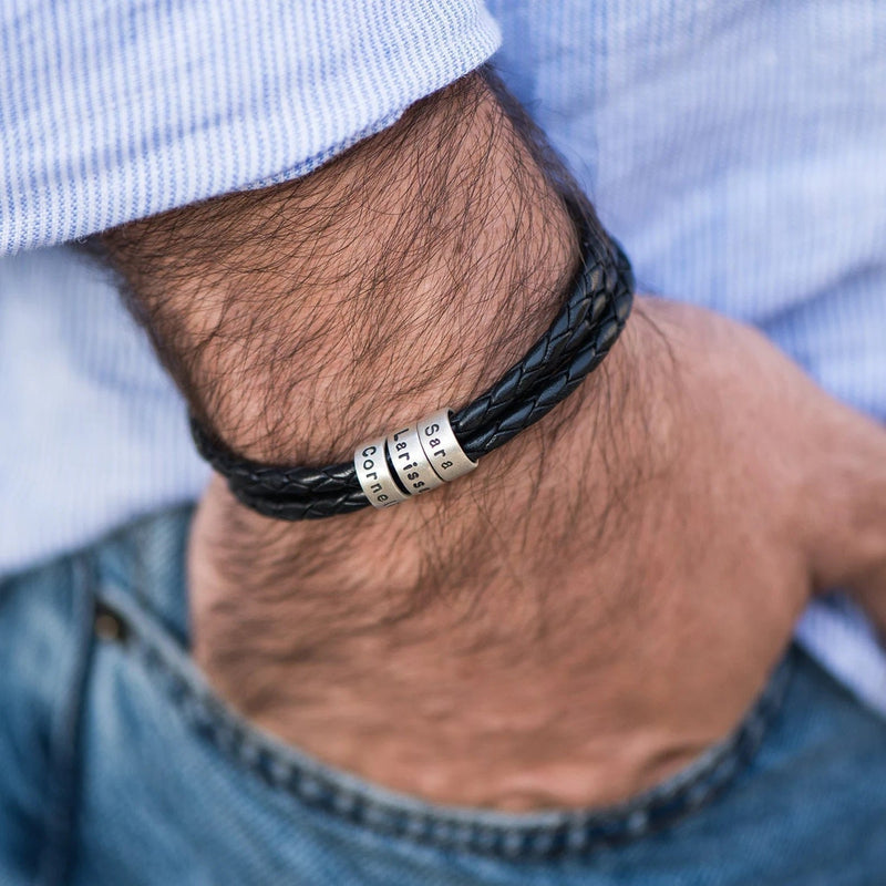 Pulseira Couro Personalizável - Aço Inoxidável | Gravação a Laser