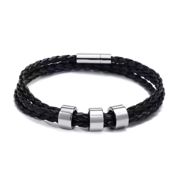 Pulseira Couro Personalizável - Aço Inoxidável | Gravação a Laser