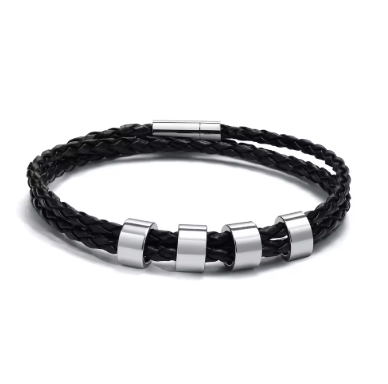 Pulseira Couro Personalizável - Aço Inoxidável | Gravação a Laser