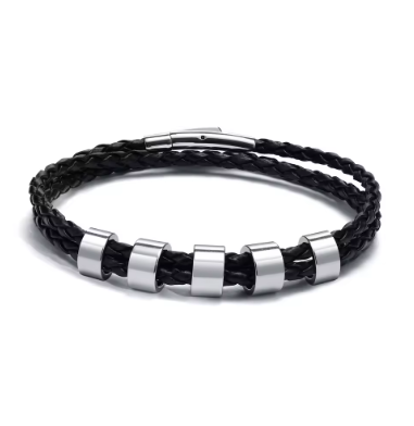 Pulseira Couro Personalizável - Aço Inoxidável | Gravação a Laser