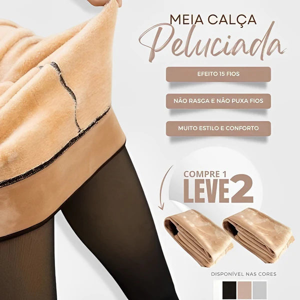 Hot Diva™ – Meia Calça Peluciada com Efeito Translúcido e Forro Aveludado