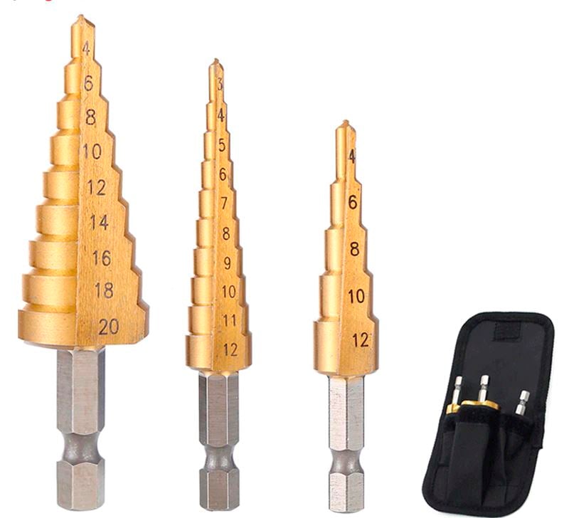 Kit 3 Brocas Titânio Escalonada