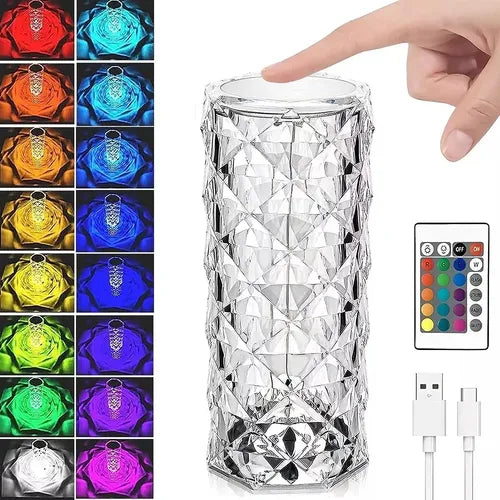 Luminária de Luxo Cristal Light – 16 Cores Sensível ao Toque + Controle Remoto