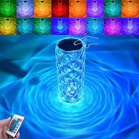 Luminária de Luxo Cristal Light – 16 Cores Sensível ao Toque + Controle Remoto