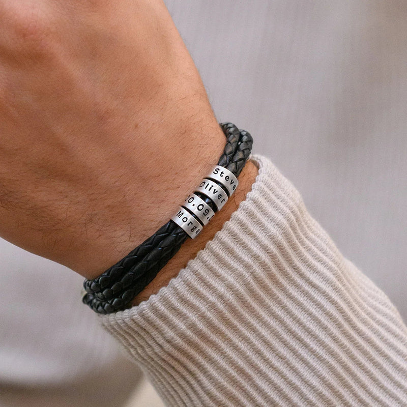 Pulseira Couro Personalizável - Aço Inoxidável | Gravação a Laser
