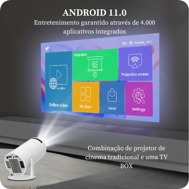Projetor CineBox Pro™ 4K – Imersão Total em Qualquer Lugar