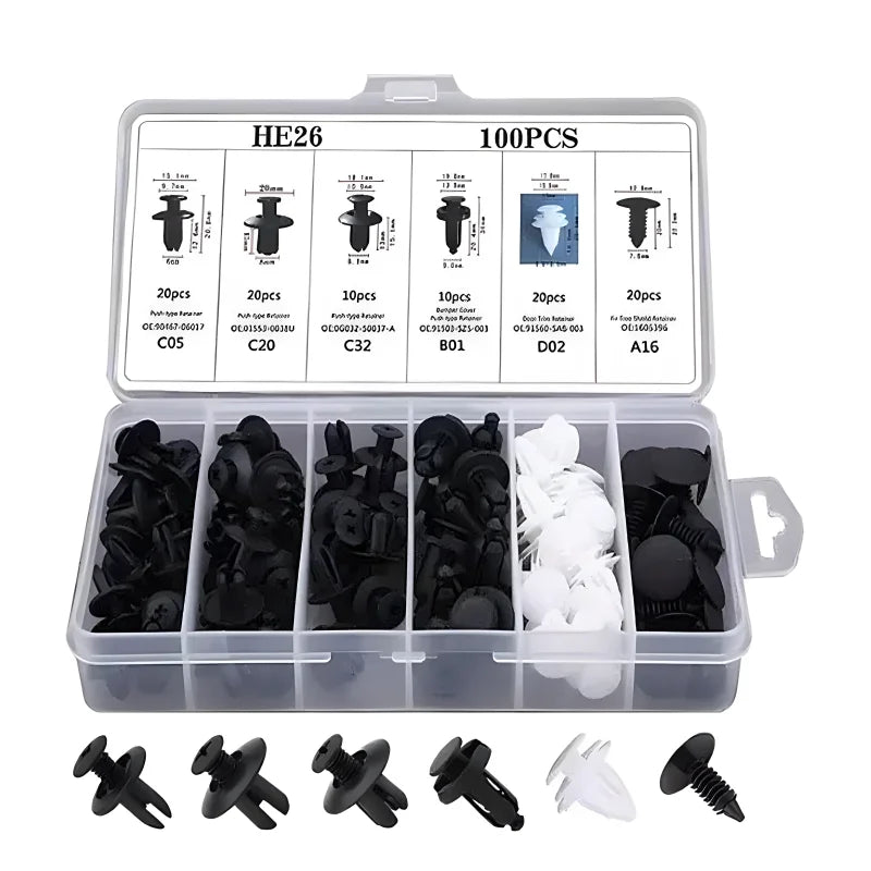 Kit com 100 Parafusos Fixadores para Carro + Caixa Organizadora - FixedCar