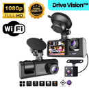 Câmera Veicular 3 em 1 DriveVision™ 360 – Gravação HD + Visão Noturna + Wi‑Fi