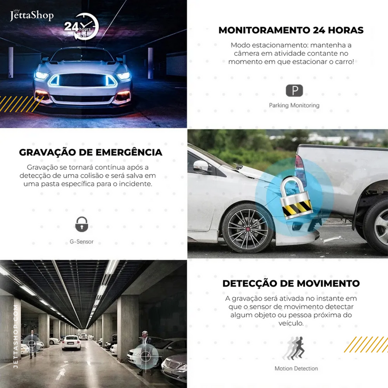 Câmera Veicular 3 em 1 DriveVision™ 360 – Gravação HD + Visão Noturna + Wi‑Fi